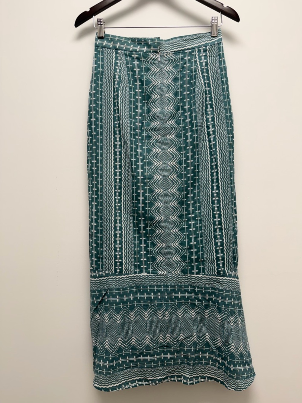 Julia Amory Ruffled Green Geometric Midi Skirt Size X-Small - Picture 6 of 9